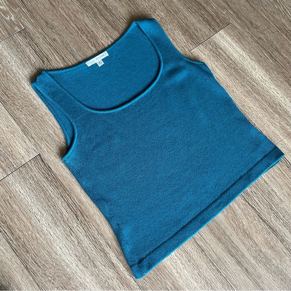 St. John Collection Santana Knit Teal Blue Shell Tank Wool Rayon Silk Sleeveless - Picture 13 of 15